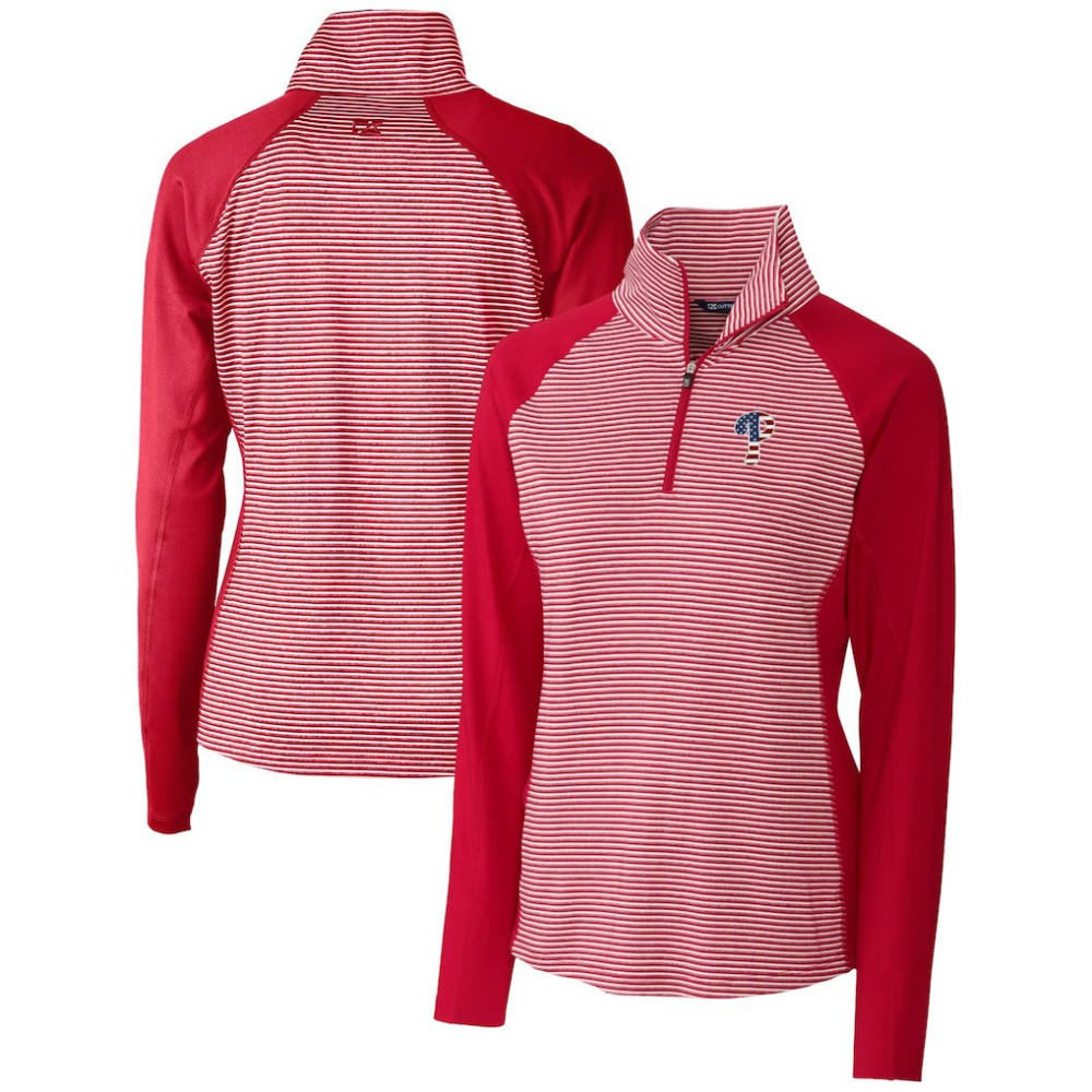 Philadelphia Phillies Cutter & Buck Women's Americana Logo Forge Tonal Stripe Stretch Half-Zip Pullover Top Clearance