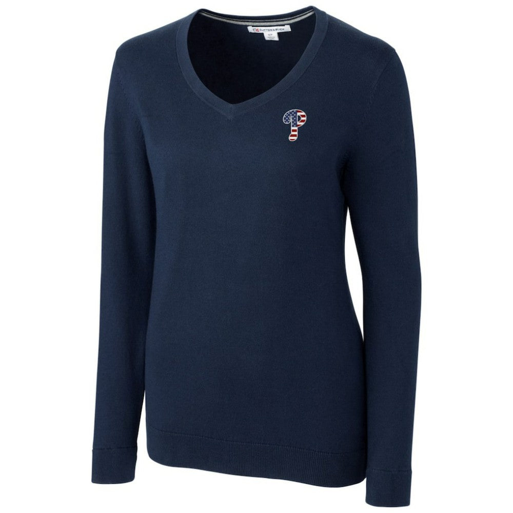 Philadelphia Phillies Cutter & Buck Women's Americana Logo Lakemont Tri-Blend V-Neck Pullover Sweater Near Me