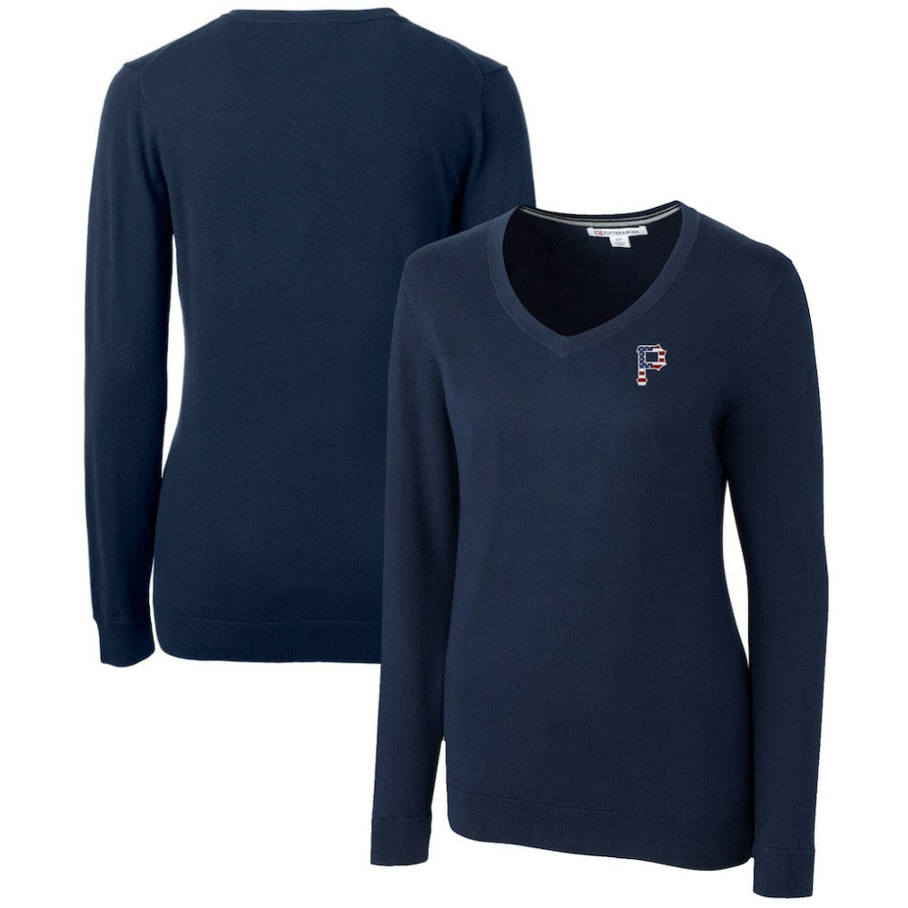 Pittsburgh Pirates Cutter & Buck Women's Americana Logo Lakemont Tri-Blend V-Neck Pullover Sweater discount
