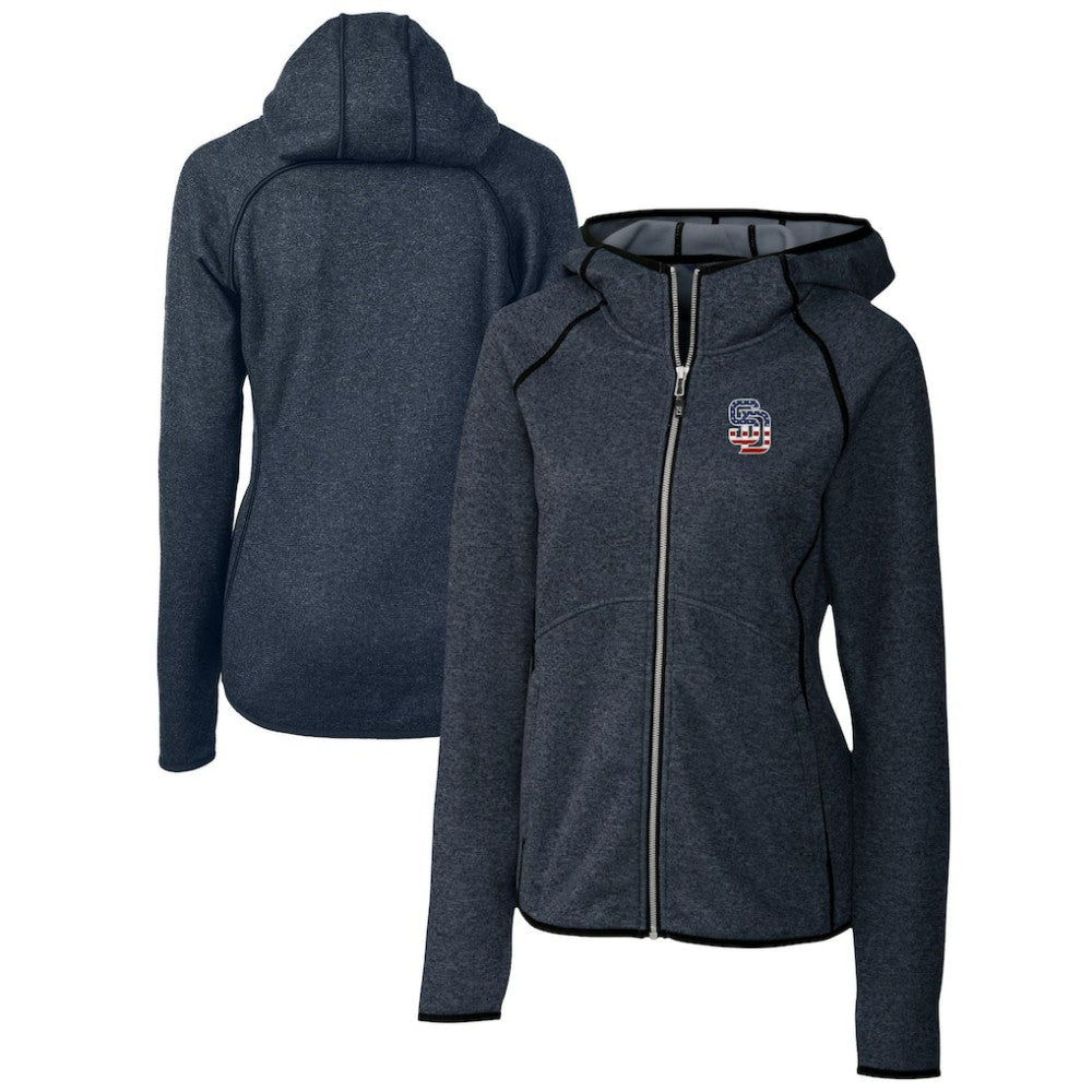 San Diego Padres Cutter & Buck Women's Americana Logo Mainsail Sweater-Knit Full-Zip Hoodie discount