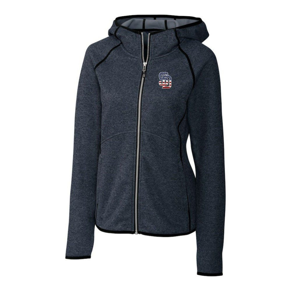 San Diego Padres Cutter & Buck Women's Americana Logo Mainsail Sweater-Knit Full-Zip Hoodie discount