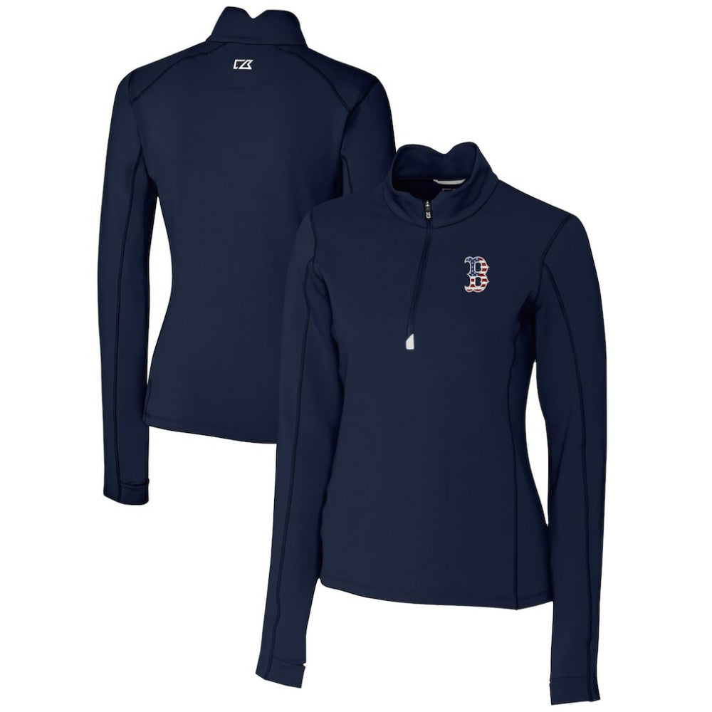 Boston Red Sox Cutter & Buck Women's Americana Logo DryTec Traverse Stretch Quarter-Zip Pullover Top Online