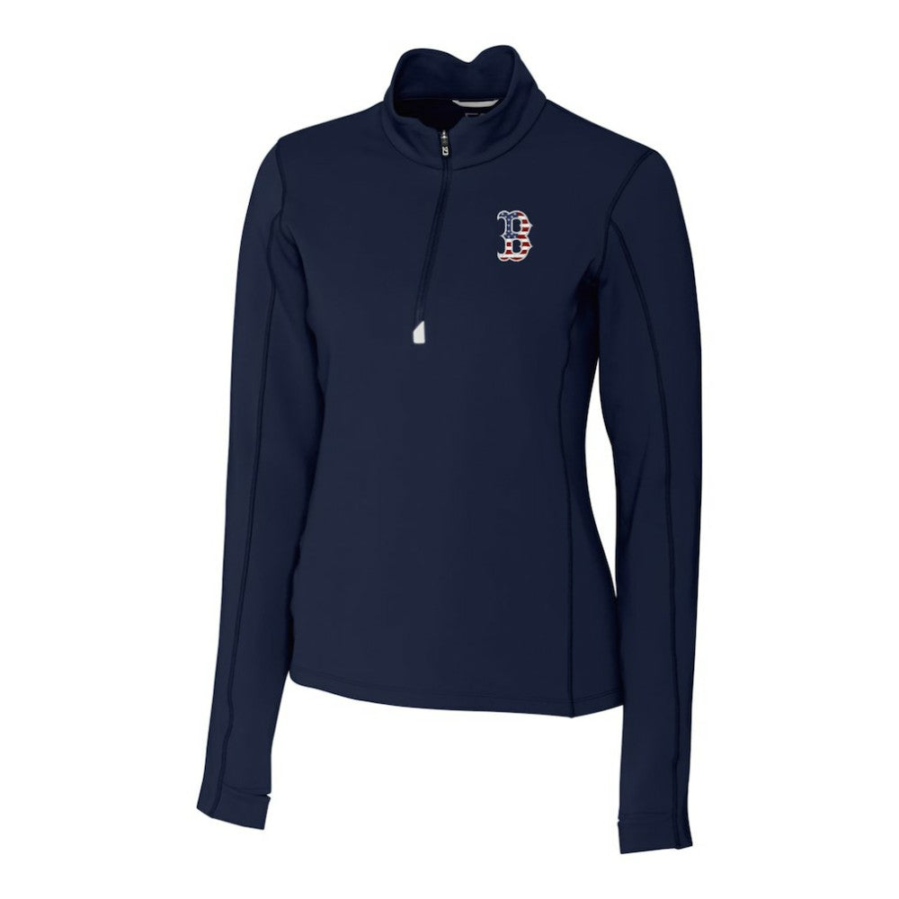 Boston Red Sox Cutter & Buck Women's Americana Logo DryTec Traverse Stretch Quarter-Zip Pullover Top Online