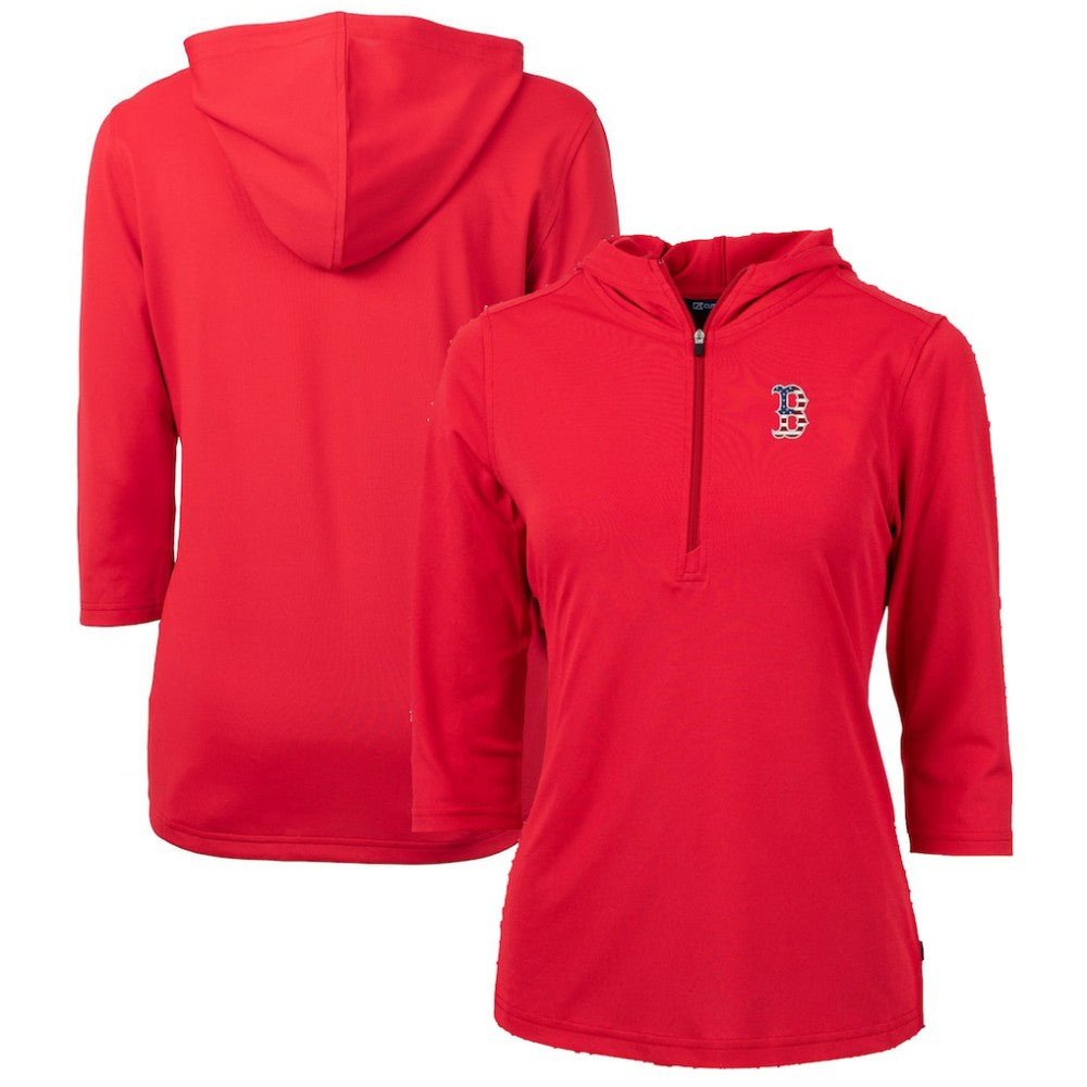 Boston Red Sox Cutter & Buck Women's Americana Logo DryTec Virtue Eco Pique Recycled Half-Zip Pullover Hoodie discount