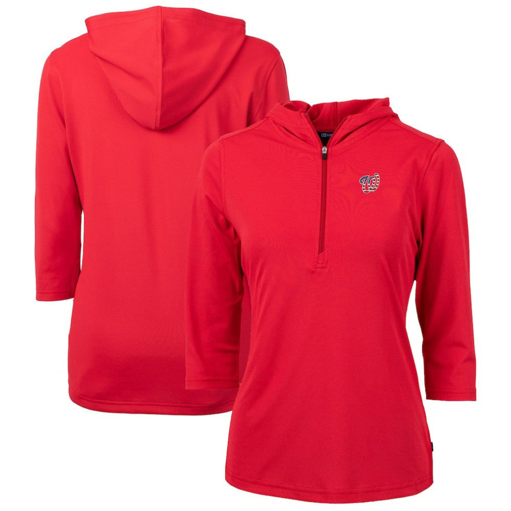 Washington Nationals Cutter & Buck Women's Americana Logo DryTec Virtue Eco Pique Recycled Half-Zip Pullover Hoodie Clearance
