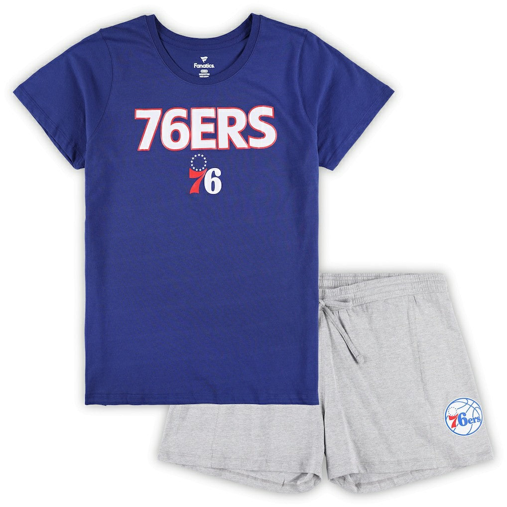 Fanatics - Philadelphia 76ers Women's Plus Size T-Shirt & Shorts Combo Set - Royal/Heather Gray