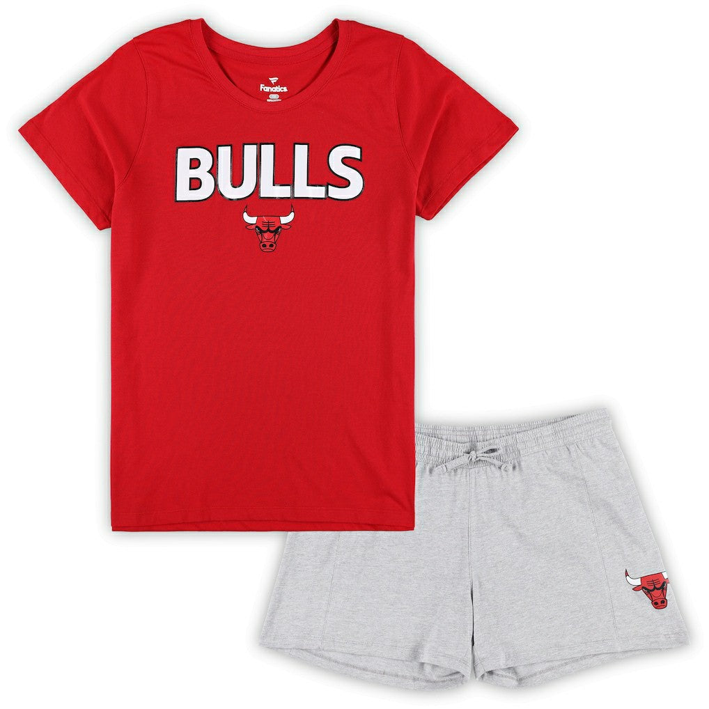 Fanatics - Chicago Bulls Women's Plus Size T-Shirt & Shorts Combo Set - Red/Heather Gray