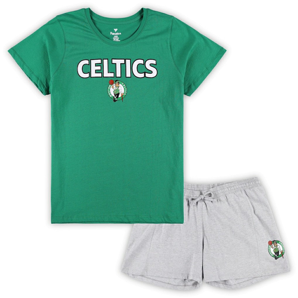 Fanatics - Boston Celtics Women's Plus Size T-Shirt & Shorts Combo Set - Kelly Green/Heather Gray