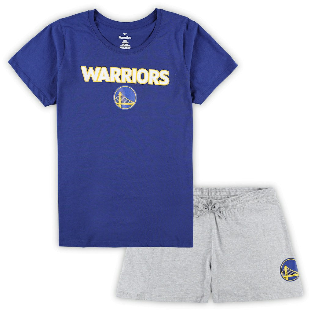 Fanatics - Golden State Warriors Women's Plus Size T-Shirt & Shorts Combo Set - Royal/Heather Gray