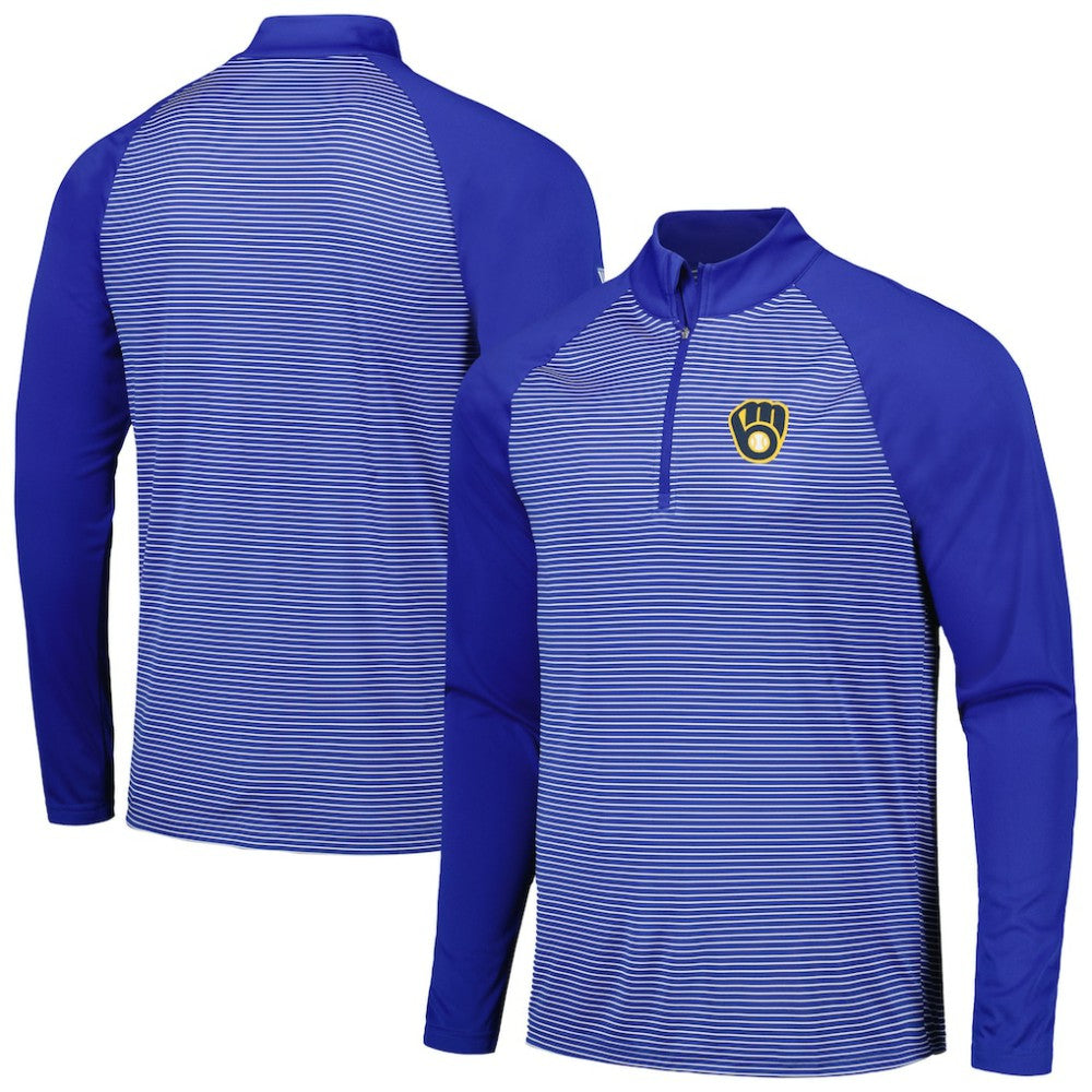 Milwaukee Brewers Levelwear Charter Striped Raglan Quarter-Zip Top Near Me