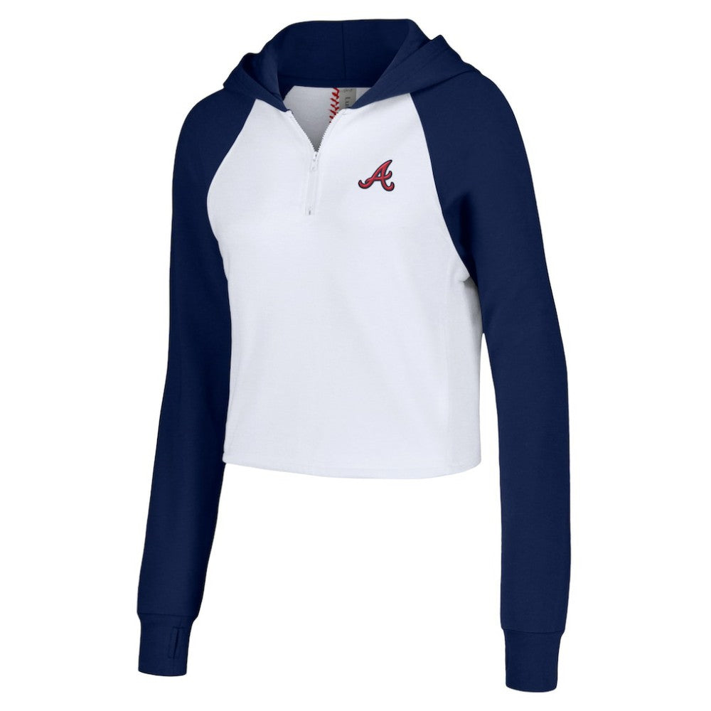 Atlanta Braves Lusso Women's Jane Raglan Quarter-Zip Tri-Blend Cropped Pullover Hoodie Clearance