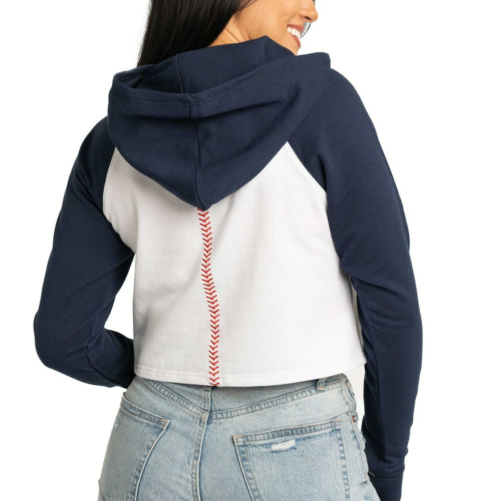 Boston Red Sox Lusso Women's Jane Raglan Quarter-Zip Tri-Blend Cropped Pullover Hoodie for sale