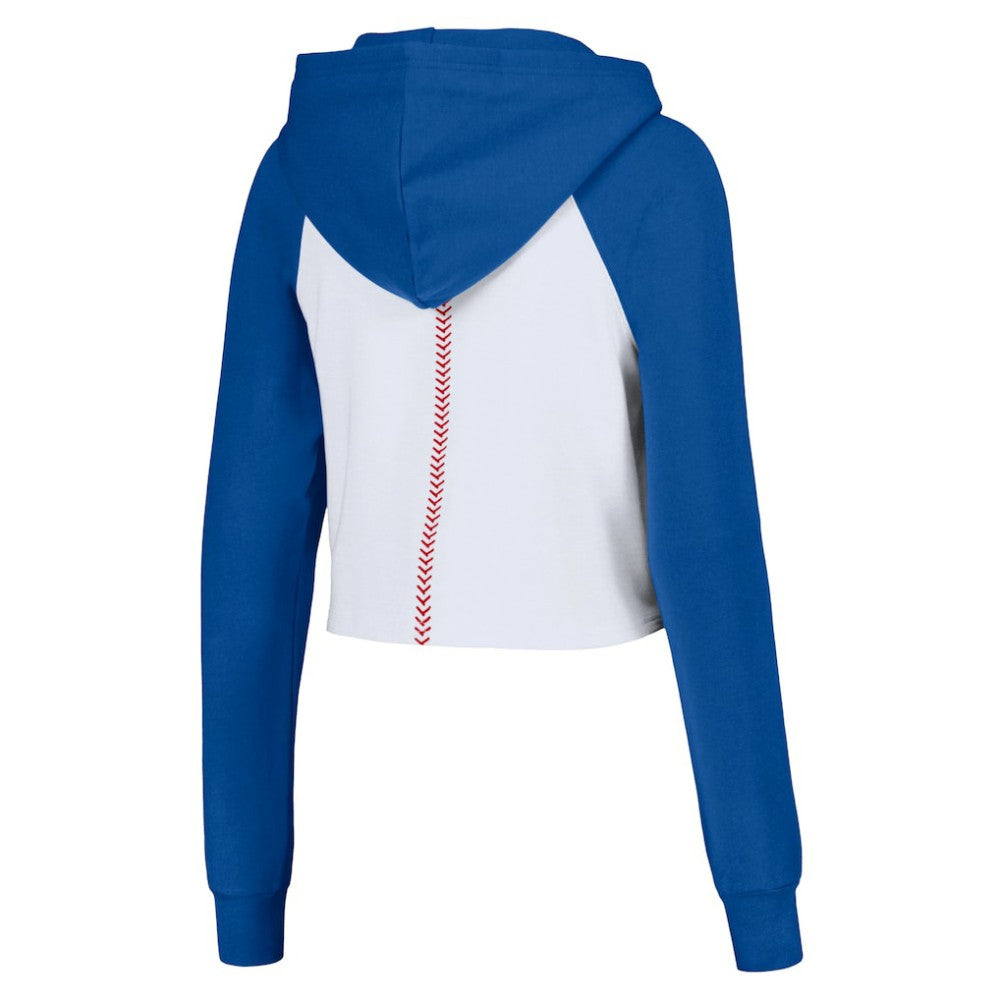 Chicago Cubs Lusso Women's Jane Raglan Quarter-Zip Tri-Blend Cropped Pullover Hoodie On Sale