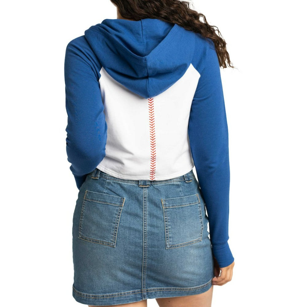 Chicago Cubs Lusso Women's Jane Raglan Quarter-Zip Tri-Blend Cropped Pullover Hoodie On Sale