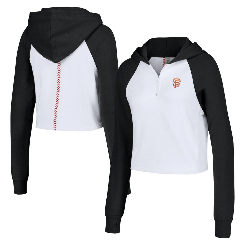 San Francisco Giants Lusso Women's Jane Raglan Quarter-Zip Tri-Blend Cropped Pullover Hoodie On Sale