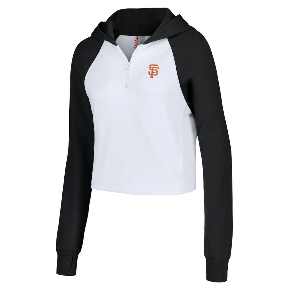 San Francisco Giants Lusso Women's Jane Raglan Quarter-Zip Tri-Blend Cropped Pullover Hoodie On Sale
