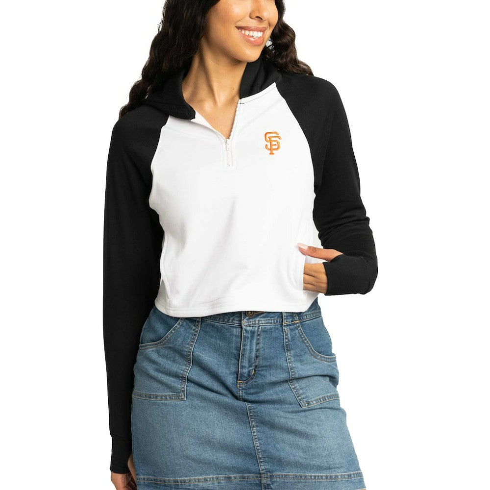 San Francisco Giants Lusso Women's Jane Raglan Quarter-Zip Tri-Blend Cropped Pullover Hoodie On Sale