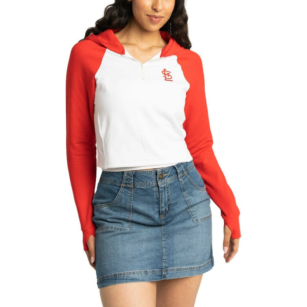 St. Louis Cardinals Lusso Women's Jane Raglan Quarter-Zip Tri-Blend Cropped Pullover Hoodie Sale