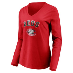 Cincinnati Reds Women's Cooperstown Collection Personalized Winning Streak Long Sleeve V-Neck T-Shirt Sale