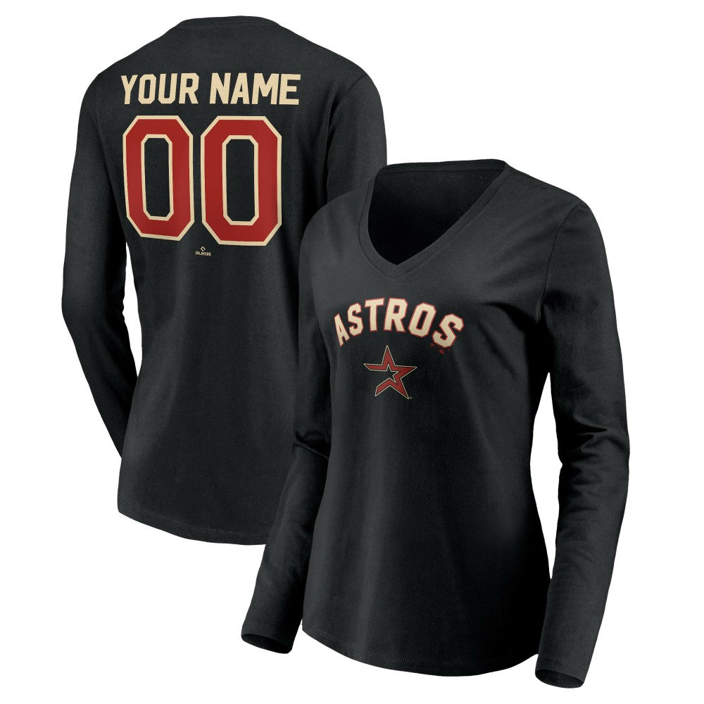 Houston Astros Women's Personalized Cooperstown Collection Alternate Winning Streak Long Sleeve V-Neck T-Shirt Clearance
