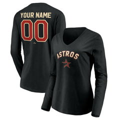 Houston Astros Women's Personalized Cooperstown Collection Alternate Winning Streak Long Sleeve V-Neck T-Shirt Clearance