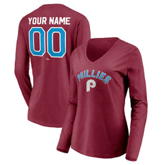 Philadelphia Phillies Women's Personalized Cooperstown Collection Alternate Winning Streak Long Sleeve V-Neck T-Shirt discount