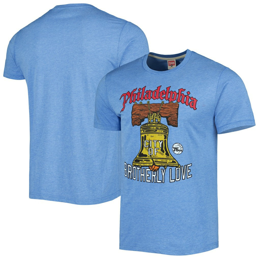 NBA - Philadelphia 76ers Homage Unisex Hometown Hyper Local Tri-Blend T-Shirt - Light Blue
