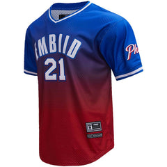 NBA - Joel Embiid Philadelphia 76ers Post Ombre Name & Number T-Shirt - Royal/Red