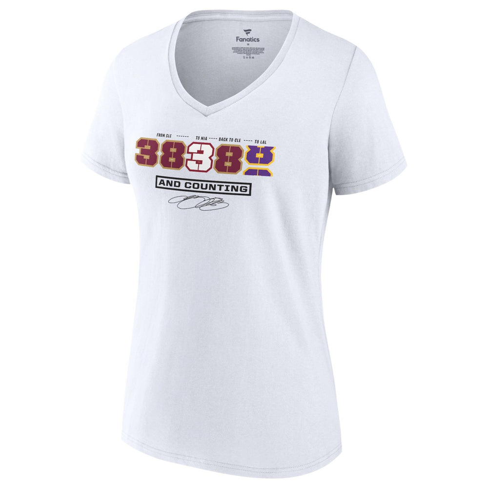 NBA - LeBron James Women's NBA All-Time Scoring Record Split Points V-Neck T-Shirt - White