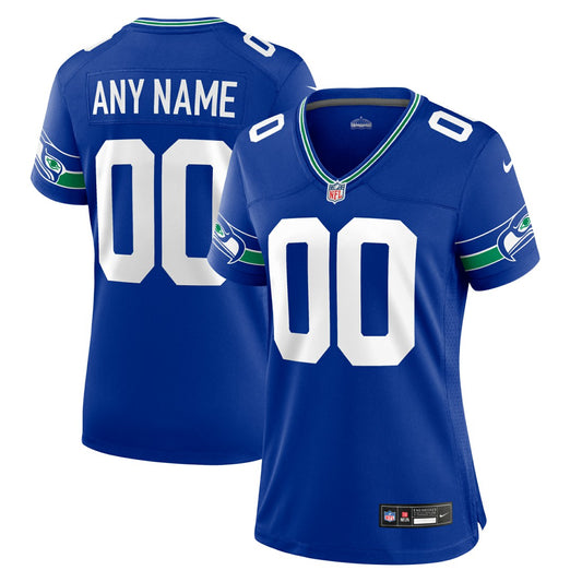 Seattle Seahawks Women's Throwback Custom Jersey - Royal | NFL Jerseys