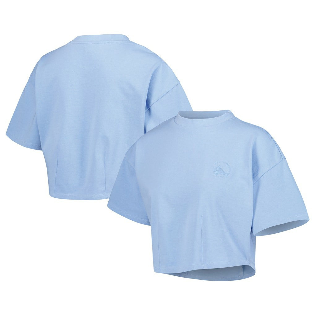 NBA - Golden State Warriors Lusso Women's Nola Faded Tonal Cropped T-Shirt - Light Blue