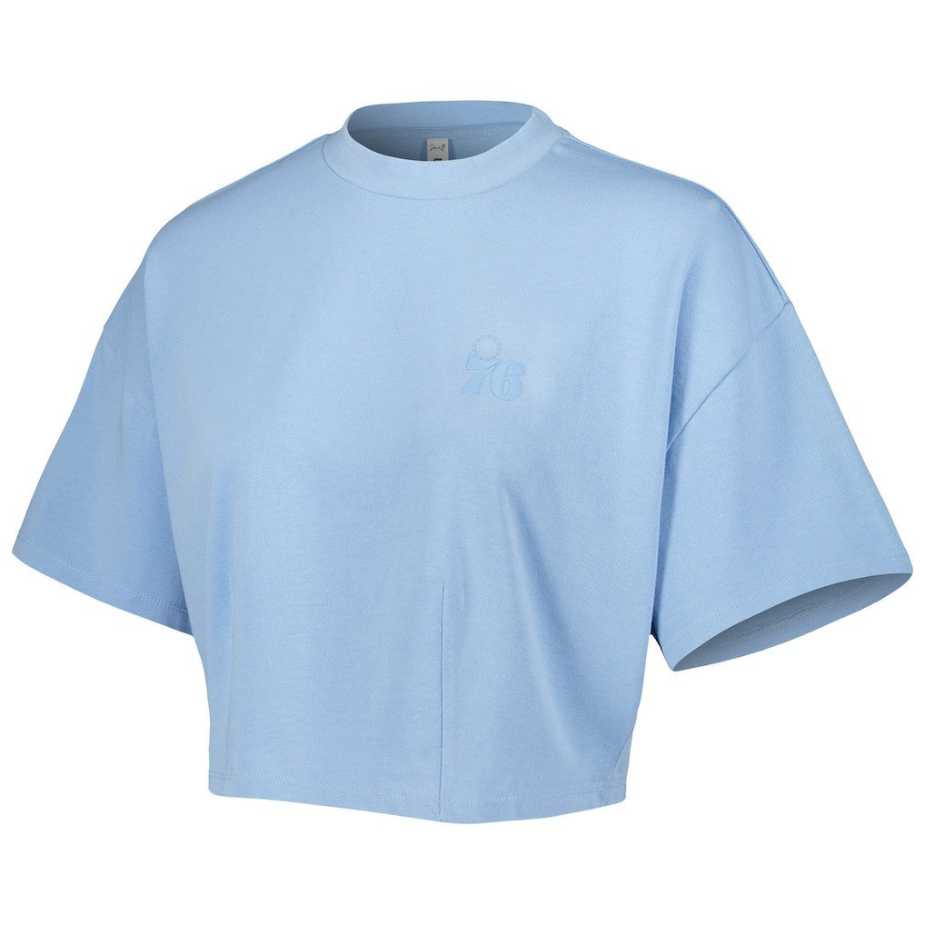 NBA - Philadelphia 76ers Lusso Women's Nola Faded Tonal Cropped T-Shirt - Light Blue